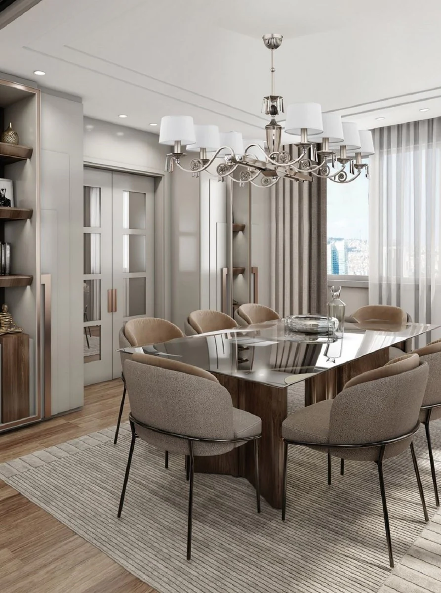 Casa Padrino araña de luces barroco de lujo plata / blanco 96 x 87 x A. 75 cm - Magnífica lámpara de araña de salón de estilo barroco con pantallas - Noble y magnífica