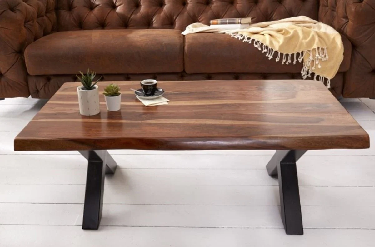 Casa Padrino mesa de centro de madera maciza con patas de metal marr¨®n / negro 110 x 60 x A. 40 cm - Mesa de sal¨®n rectangular en un aspecto industrial - Muebles de sal¨®n