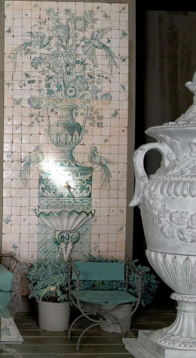 Casa Padrino silla de jard¨ªn Art Nouveau de lujo de hierro forjado con reposabrazos gris / verde A. 80 cm