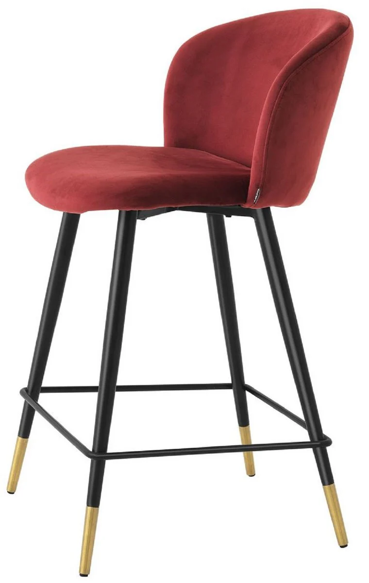 Casa Padrino silla de bar de lujo rojo burdeos / negro / oro 50,5 x 54 x A. 92,5 cm - Taburete de bar de lujo con respaldo y terciopelo noble - Muebles de bar de lujo