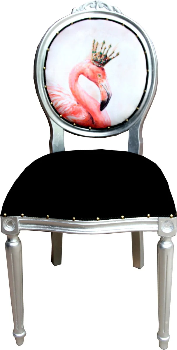 Silla de comedor de lujo barroca Casa Padrino Flamingo / Silver con corona y Bling Bling Rhinestones - Silla de dise?o