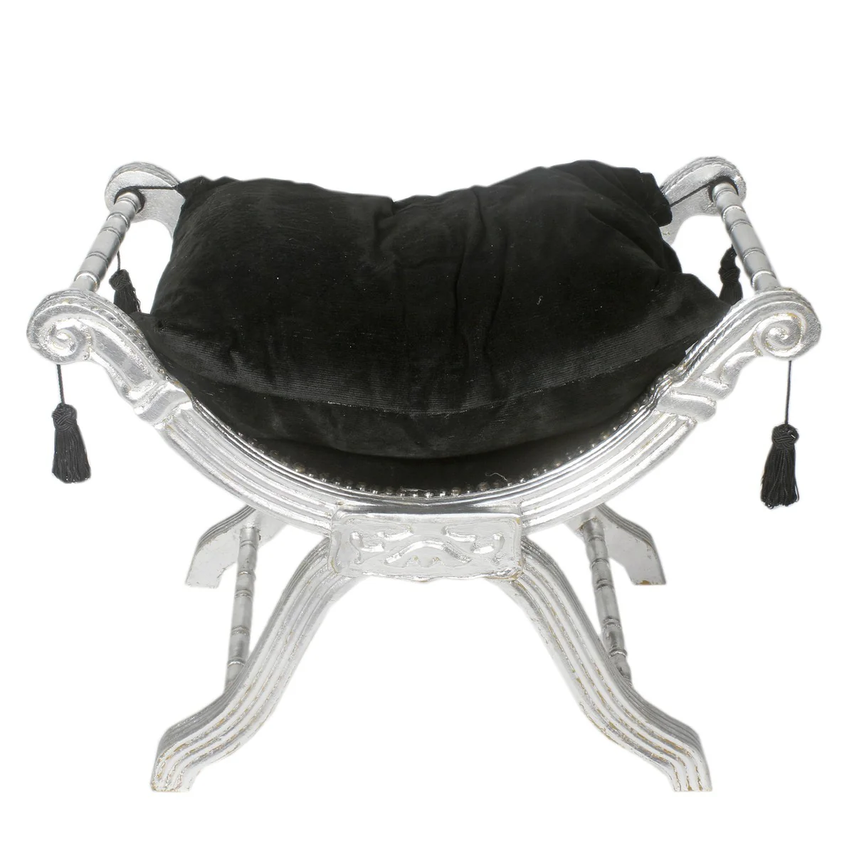 Taburete barroco Casa Padrino - taburete cruzado negro / plata - muebles