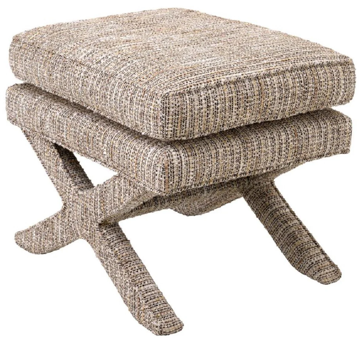 Casa Padrino taburete de lujo beige - Taburete rectangular - Taburete cruzado - Muebles de lujo