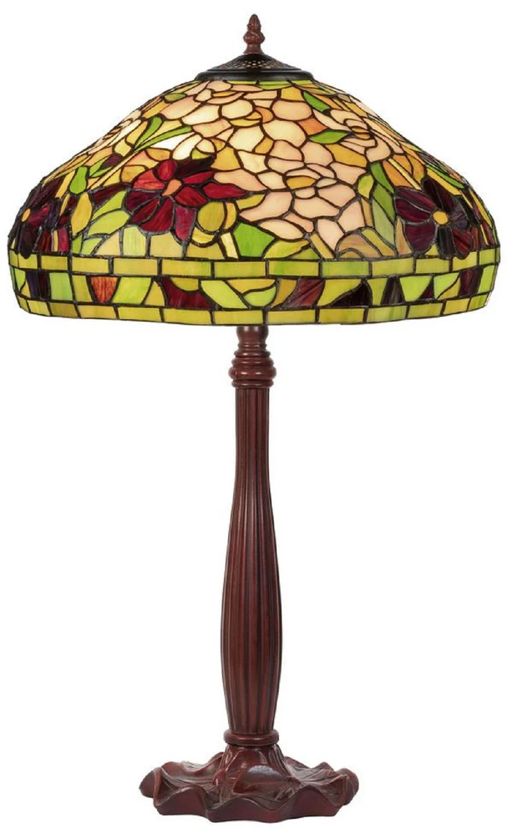 Casa Padrino lámpara de mesa Tiffany de lujo multicolor Ø 40 x A. 64 cm - Lámpara de escritorio Tiffany - Lámpara de decoración de sala de estar redonda - Luces Tiffany de lujo