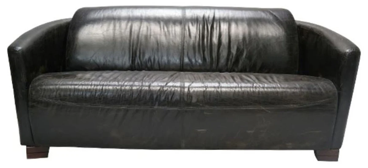 Casa Padrino genuine leather 3 seater sofa vintage black 165 x 85 x H. 69 cm - Luxury Living Room Furniture