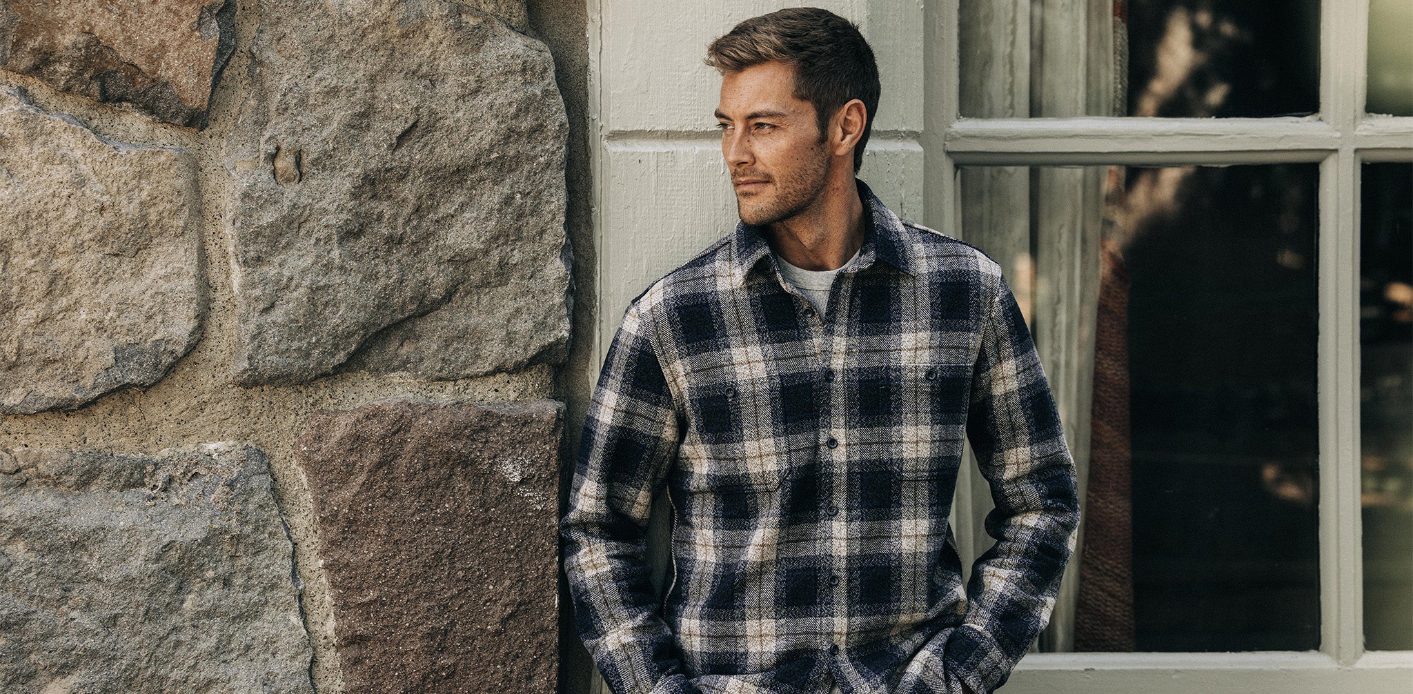 The Utility Shirt in Navy Jaspe Herringbone Plaid