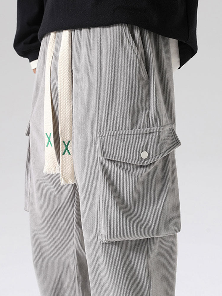 Drawstring Corduroy Cargo Pants