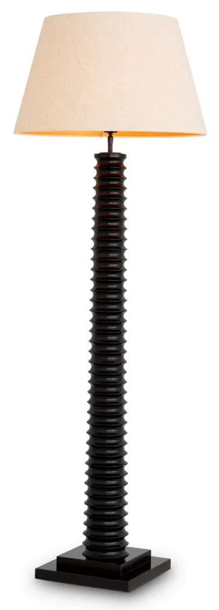 Casa Padrino lámpara de pie de lujo negro / crema Ø 55 x A. 160 cm - Lámpara de pie de madera maciza con pantalla redonda - Lámparas de pie de lujo - Lámparas de lujo - Interior de lujo