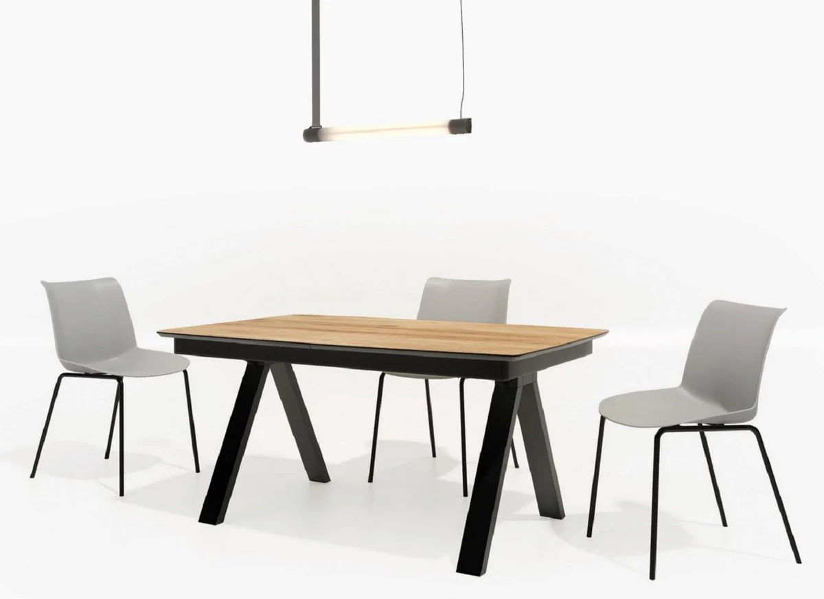 Casa Padrino mesa de comedor de lujo natural / negro 138-236 x 90 x A. 77 cm - Mesa de conferencia extensible de madera maciza - Muebles de comedor - Muebles de oficina - Muebles de lujo