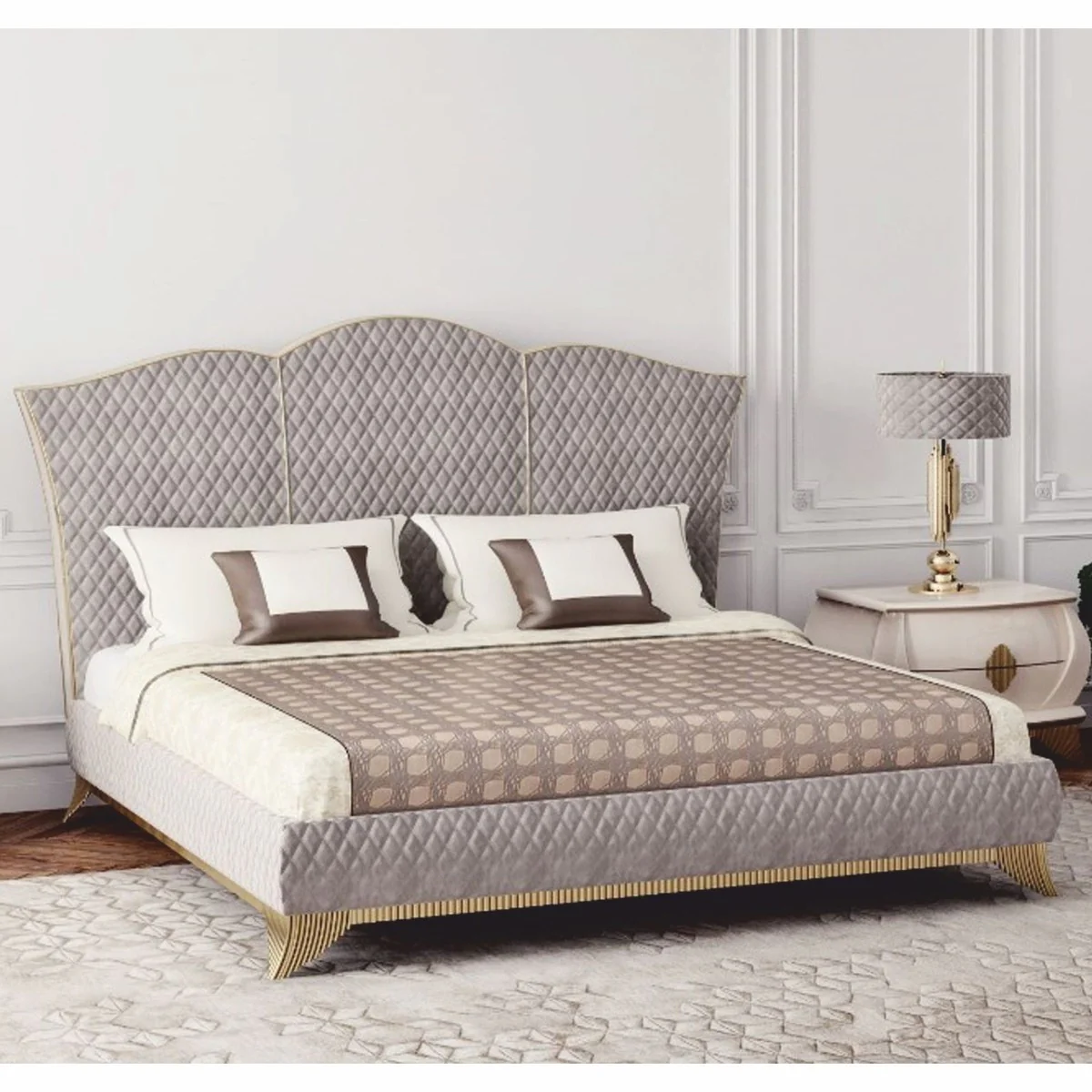 Casa Padrino cama doble Art Deco de lujo gris / oro - Muebles para dormitorios y hoteles