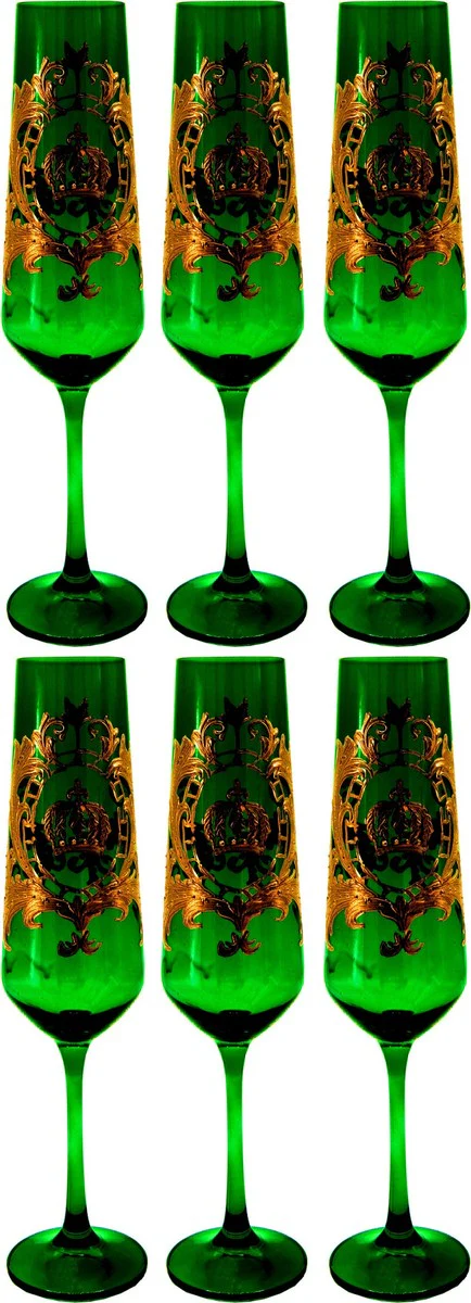 Pomp??s by Casa Padrino conjunto de copas de champ¨¢n de lujo verde oscuro / oro ? 6 x A. 25 cm - Copas de champ¨¢n con ba?o de oro de 24 quilates - Copas pomposas dise?adas por Harald Gl??ckler