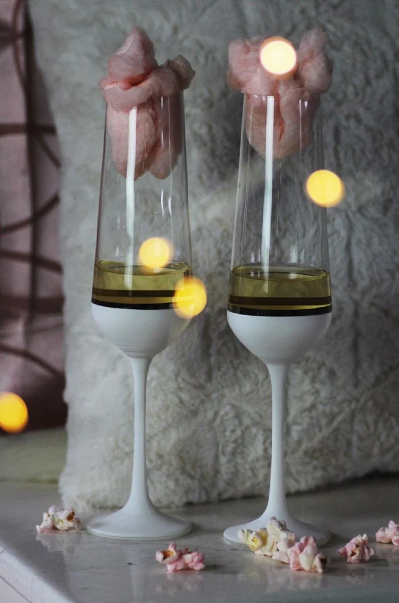 Casa Padrino conjunto de 6 copas de champ¨¢n de lujo blanco / plata ? 6,5 x A. 26,5 cm - Copas de champ¨¢n hechas y pintadas a mano - Accesorios para Hoteles y Restaurantes - Calidad de Lujo