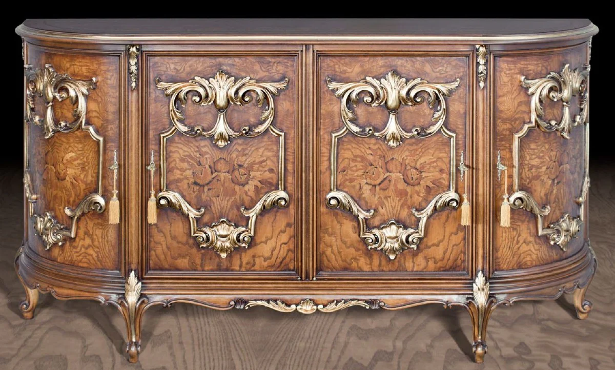 Casa Padrino aparador barroco de lujo marrón / oro - Armario de madera maciza noble con 4 puertas - Muebles Barrocos de Hoteles y Castillos - Calidad de Primera Clase - Hecho en Italia