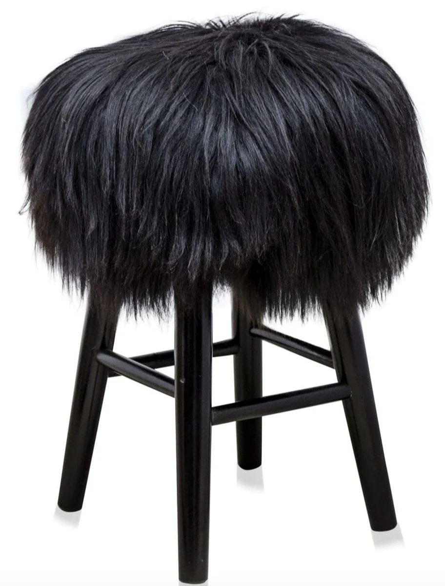 Casa Padrino Luxury Stool Black ? 40 x H. 57 cm - Stool with Sheepskin