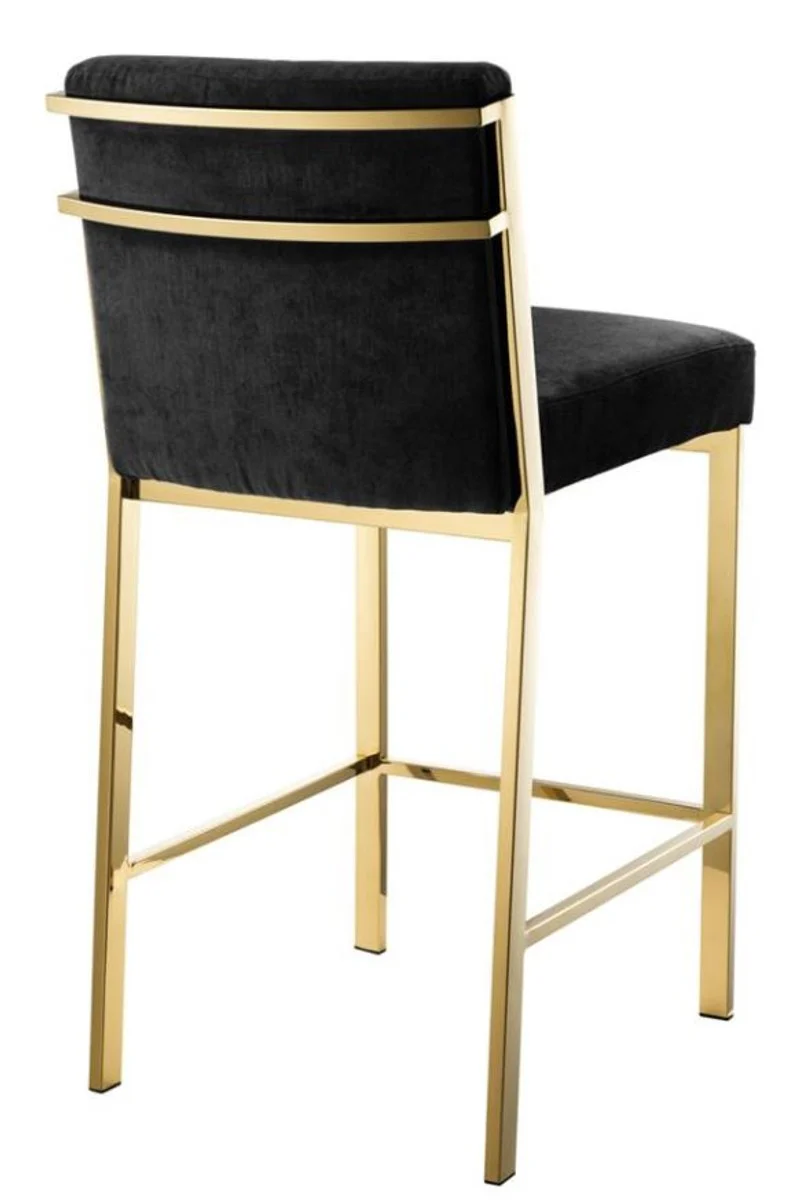 Casa Padrino taburete de bar de lujo negro / oro 43 x 54 x H. 91 cm - Silla de Bar de Diseño de Acero Inoxidable con Tejido de Terciopelo - Mueble Bar