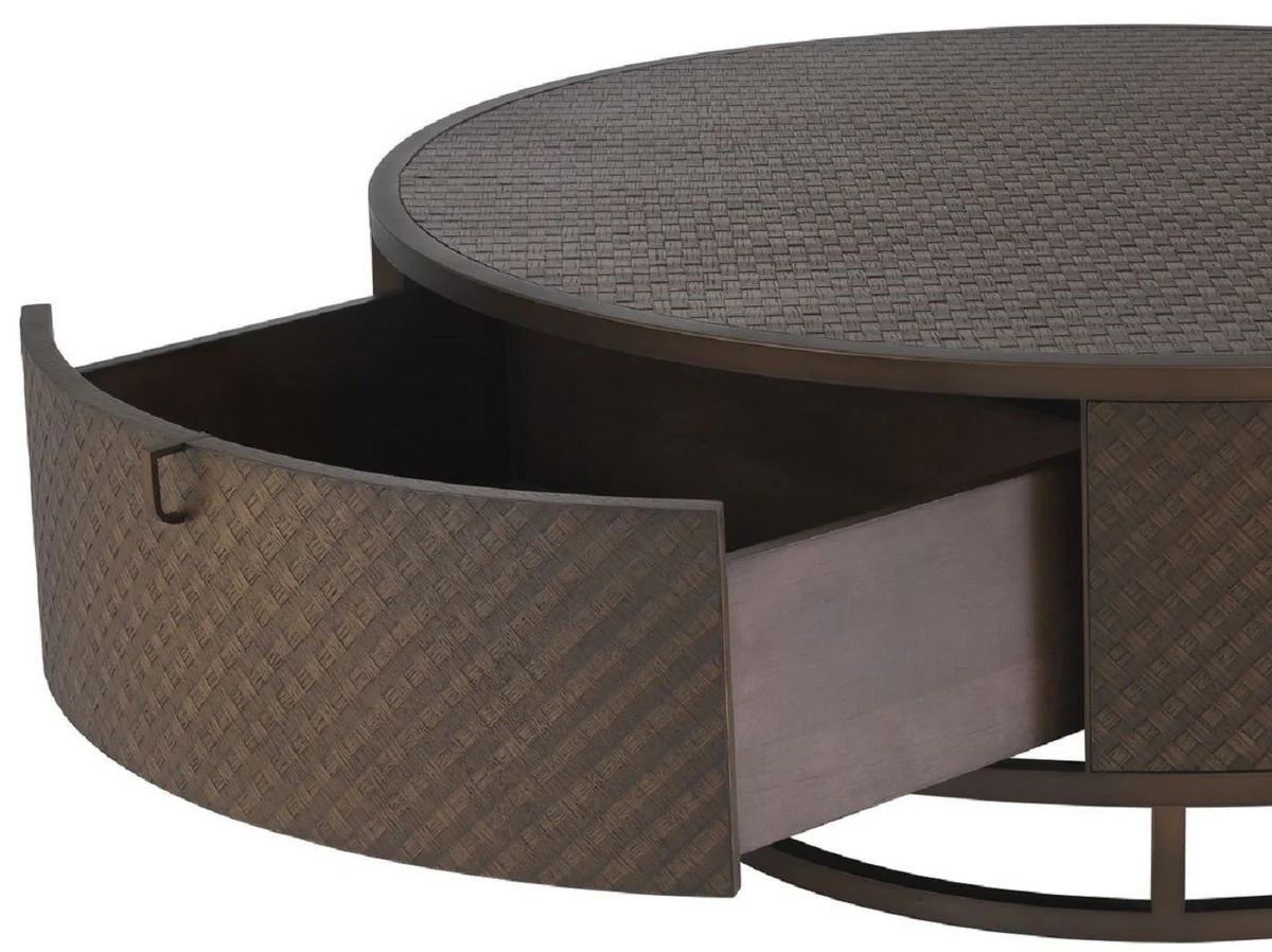 Casa Padrino mesa de centro de lujo bronce ? 100 x H. 40,5 cm - Mesa de Sal¨®n Redonda con 2 Cajones - Muebles de Sal¨®n de Lujo