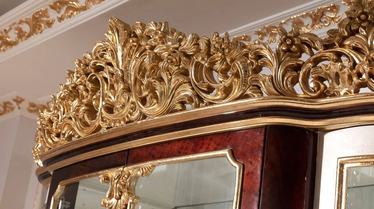 Casa Padrino vitrina barroco de lujo blanco / marr¨®n / oro - Magn¨ªfica vitrina de madera maciza con 2 puertas de vidrio - Muebles Barrocos - Noble y Magn¨ªfico