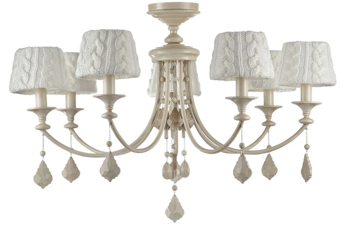 Casa Padrino Baroque Crystal Chandelier 7 Flames Beige Ø 87 x H. 59 cm - Baroque Style Furniture