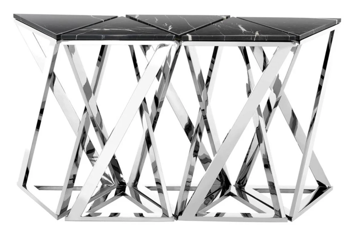 Casa Padrino consola de lujo juego de 5 en plata con m¨¢rmol negro 143 x 41 x H. 80,5 cm - muebles de hotel de dise?o