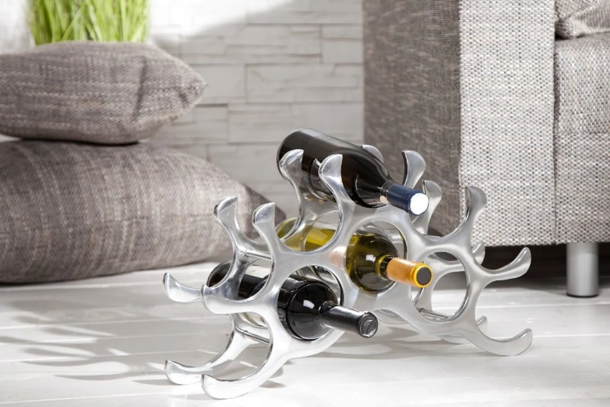 Designer wine rack for 10 bottles of polished aluminum height: 28 cm, width 48 cm, depth: 11cm - bottle holder, bottle rack