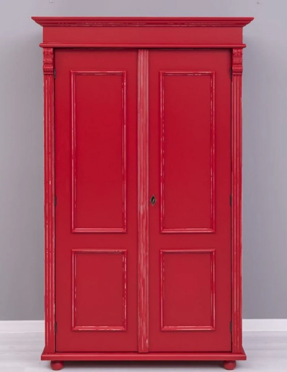 Casa Padrino armario de ropa de estilo campestre shabby chic rojo antiguo 110 x 58 x A. 180 cm - Armario de dormitorio con 2 puertas - Muebles de dormitorio de estilo campestre shabby chic
