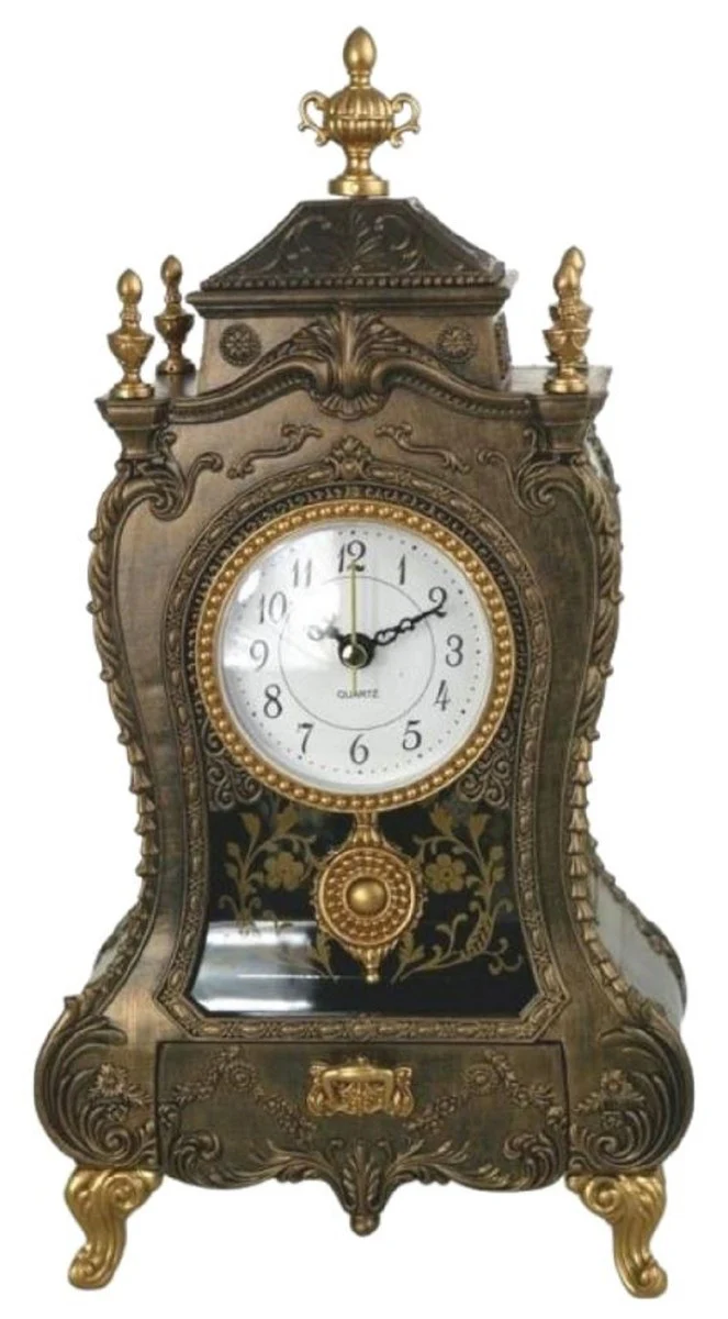 Casa Padrino reloj de mesa barroco bronce / oro antiguo 17 x 9 x A. 32 cm - Reloj de escritorio estilo barroco con melodía - Decoracion escritorio barroco - Accesorios decorativos barrocos