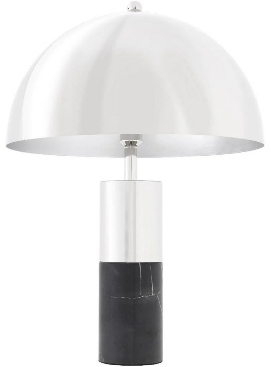 Casa Padrino lámpara de mesa de lujo plata / negro Ø 50 x A. 70 cm - Lámpara de Mesa con Pantalla de Metal Redonda