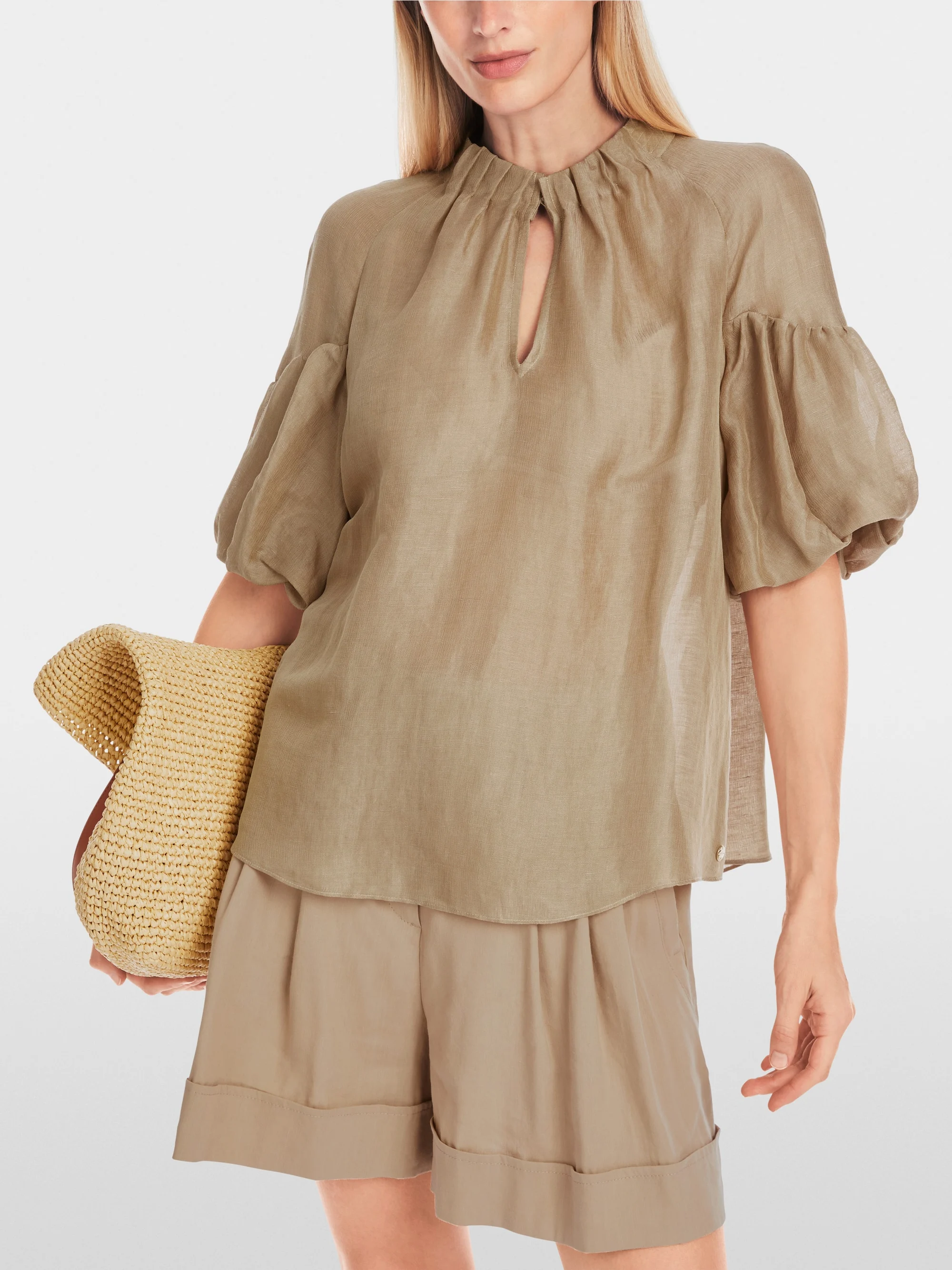 Marc-Cain Plain blouse with balloon sleeves