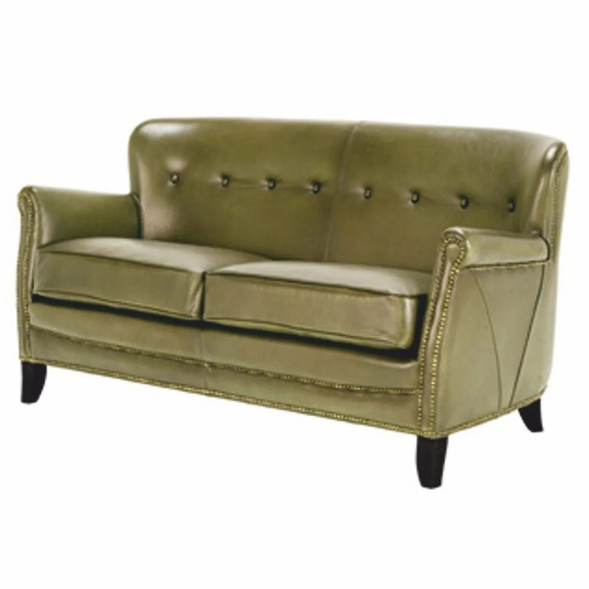 Casa Padrino sof¨¢ de lujo de cuero genuino verde / negro 200 cm - Muebles de piel