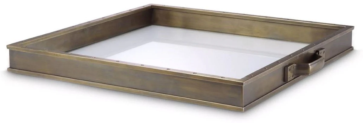Casa Padrino bandeja de servir de lujo latón vintage 55 x 50 x A. 5 cm - Bandeja cuadrada con asas - Accesorios Gastronómicos - Colección de Lujo