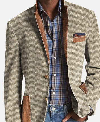 Daily Herringbone Single Breasted Pockets Design Notch Lapel Blazer