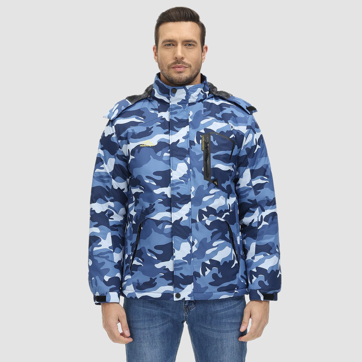 Men's Winter Jacket Water Repellent Ski Snow Jacket Warm Fleece Coat Parka Raincoats With Multi-Pockets