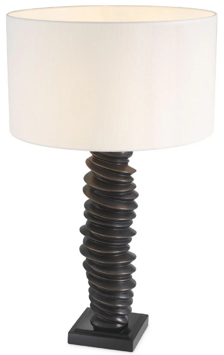 Casa Padrino lámpara de mesa de lujo bronce / negro / blanco Ø 45 x A. 75 cm - Elegante lámpara de escritorio con base de granito - Luces de Lujo