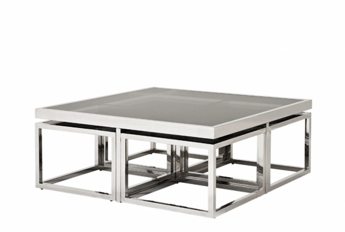 Casa Padrino Art Deco luxury coffee table set of 5 with smoke glass - living room coffee table - Luxury Quality