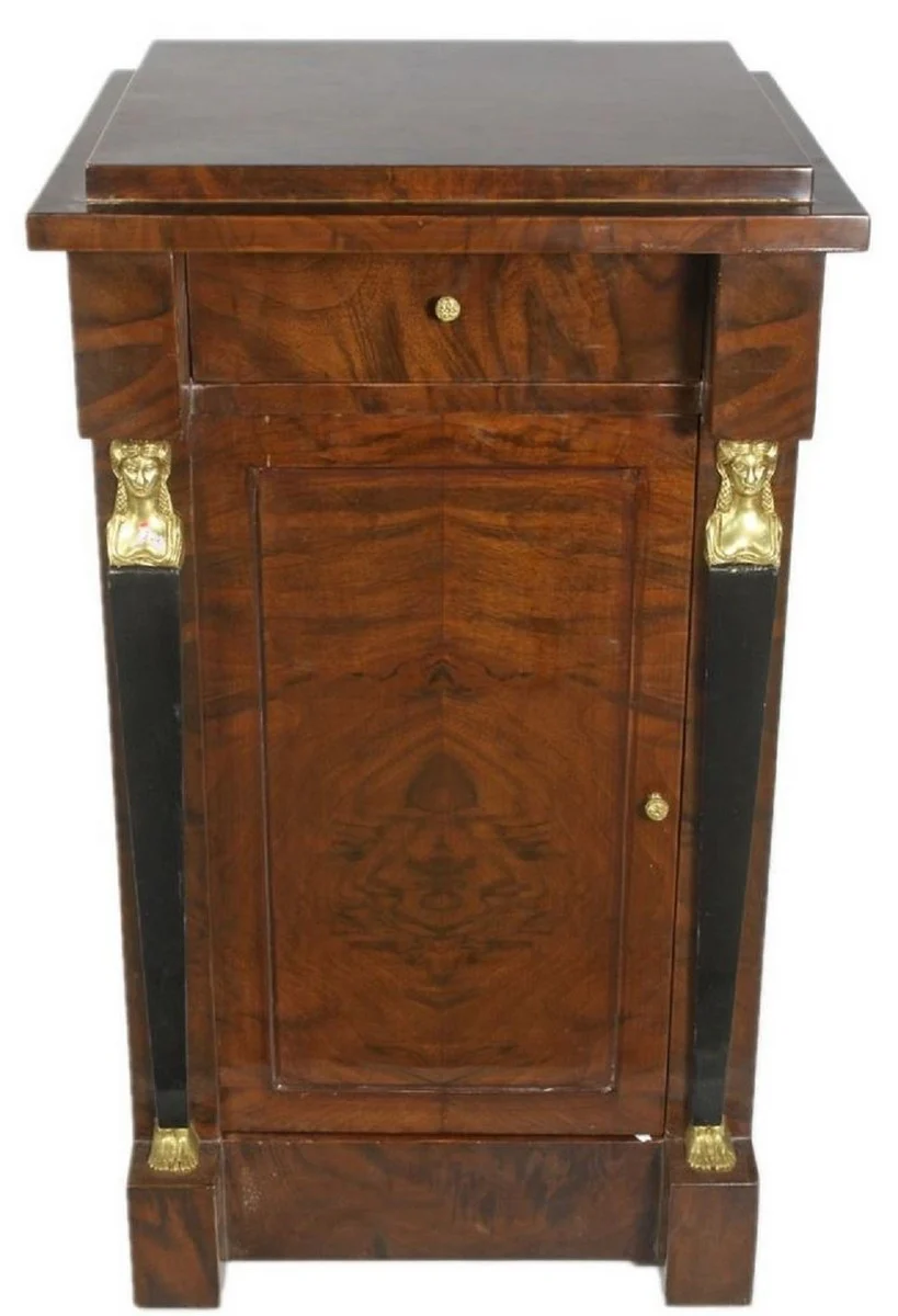 Casa Padrino pilar de caoba con puerta y caj¨®n marr¨®n / negro / oro 60 x 45 x H. 80 cm - Muebles Barrocos