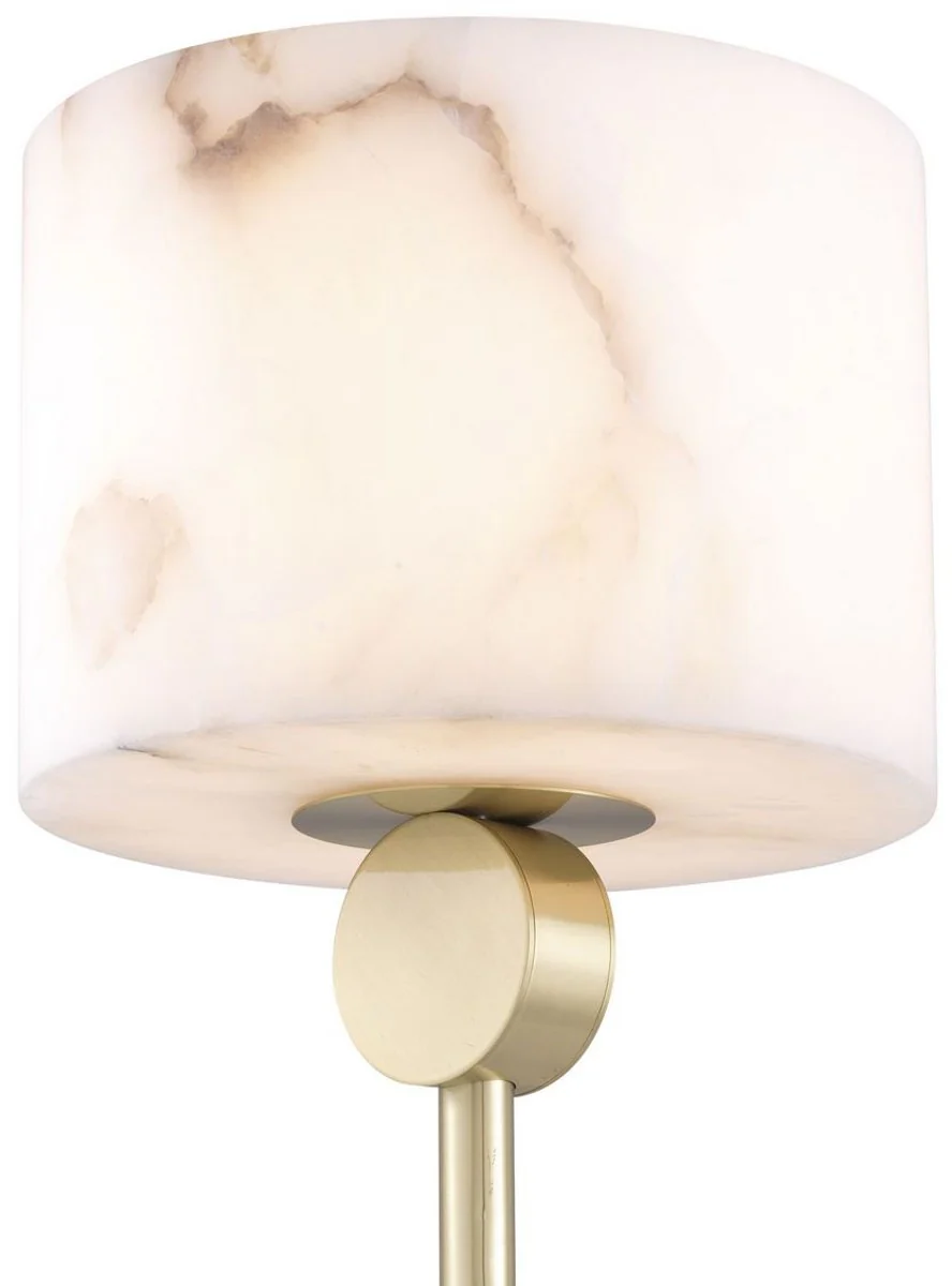 Casa Padrino lámpara de pie de lujo latón / alabastro Ø 30 x A. 171 cm - Lámpara de pie moderna con pantalla redonda de alabastro - Luces de Lujo