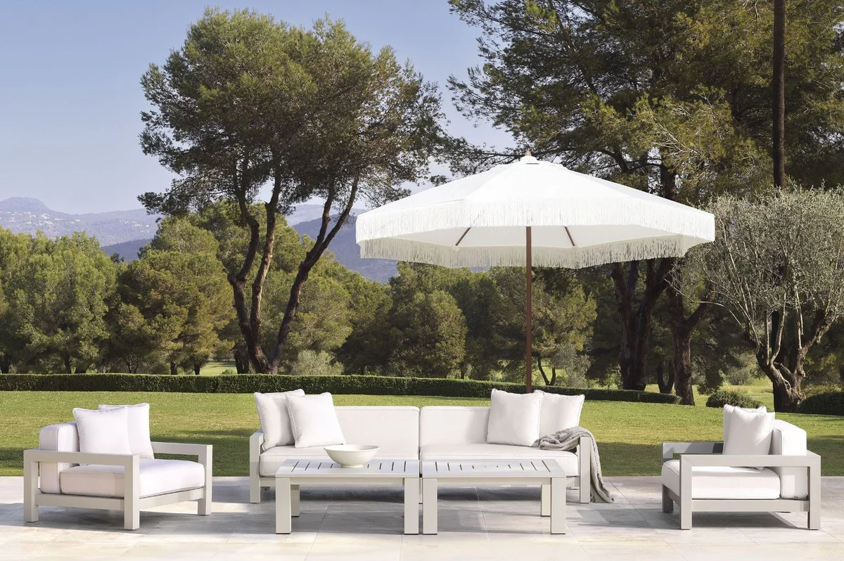 Casa Padrino sof¨¢ de jard¨ªn de lujo blanco / arena 273,5 x 100 x A. 72 cm - Sof¨¢ de jard¨ªn con cojines para terraza resistente a la intemperie - Muebles de Hotel - Calidad de Lujo