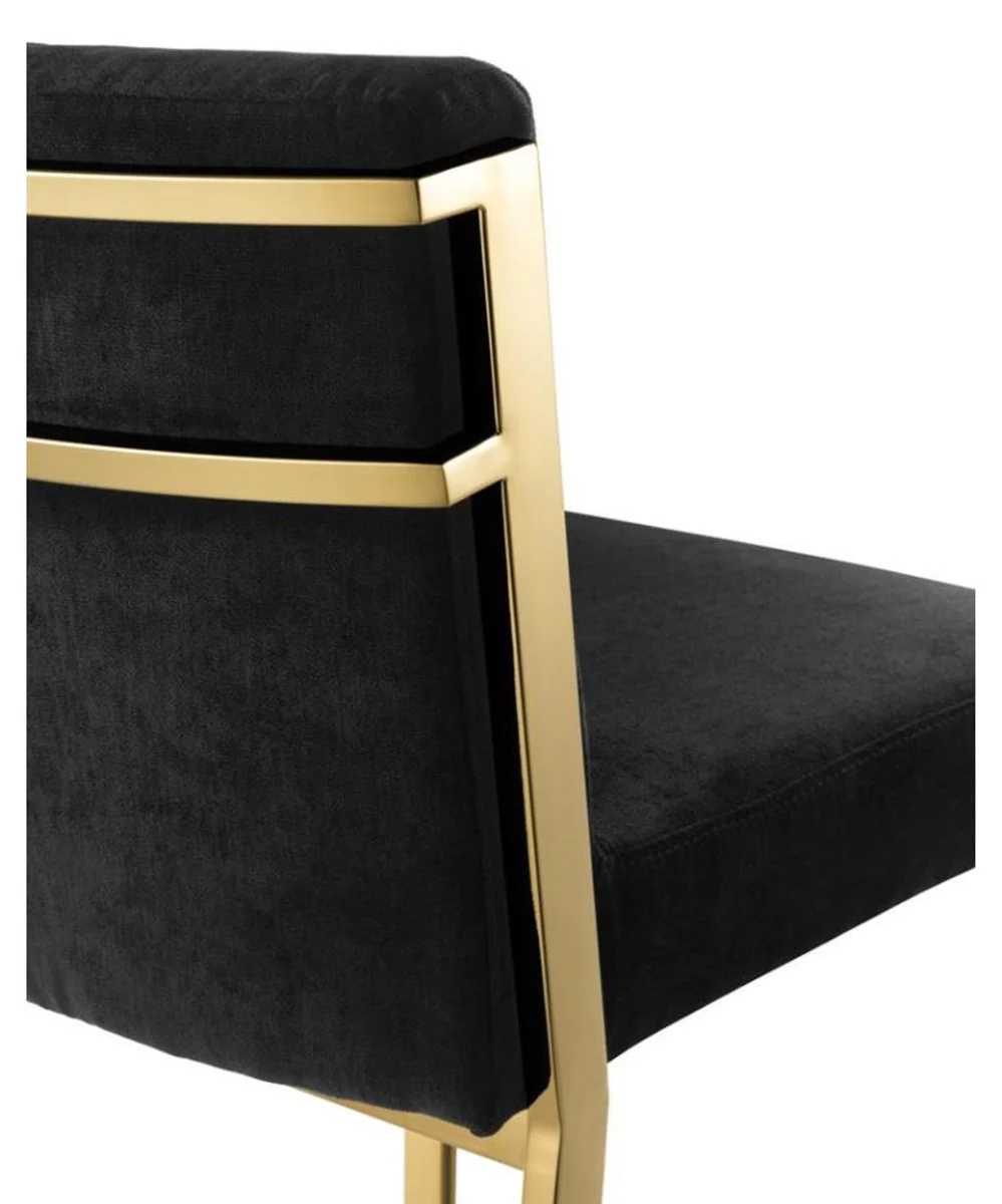 Casa Padrino taburete de bar de lujo negro / oro 43 x 54 x H. 91 cm - Silla de Bar de Diseño de Acero Inoxidable con Tejido de Terciopelo - Mueble Bar