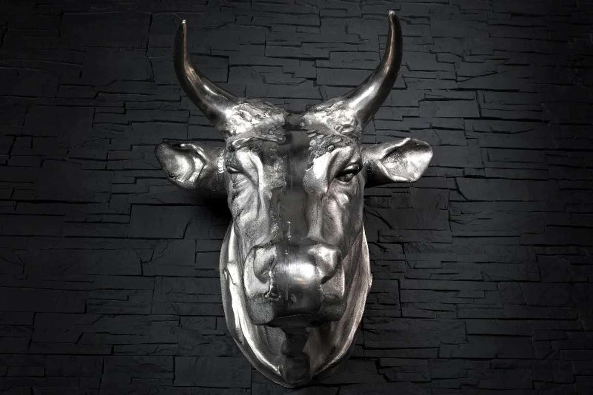 Casa Padrino Designer Stierkopf Torero height: 53 cm, width 63 cm, depth: 53 cm noble sculpture made of aluminum, nickel - Edel & Sumptuously