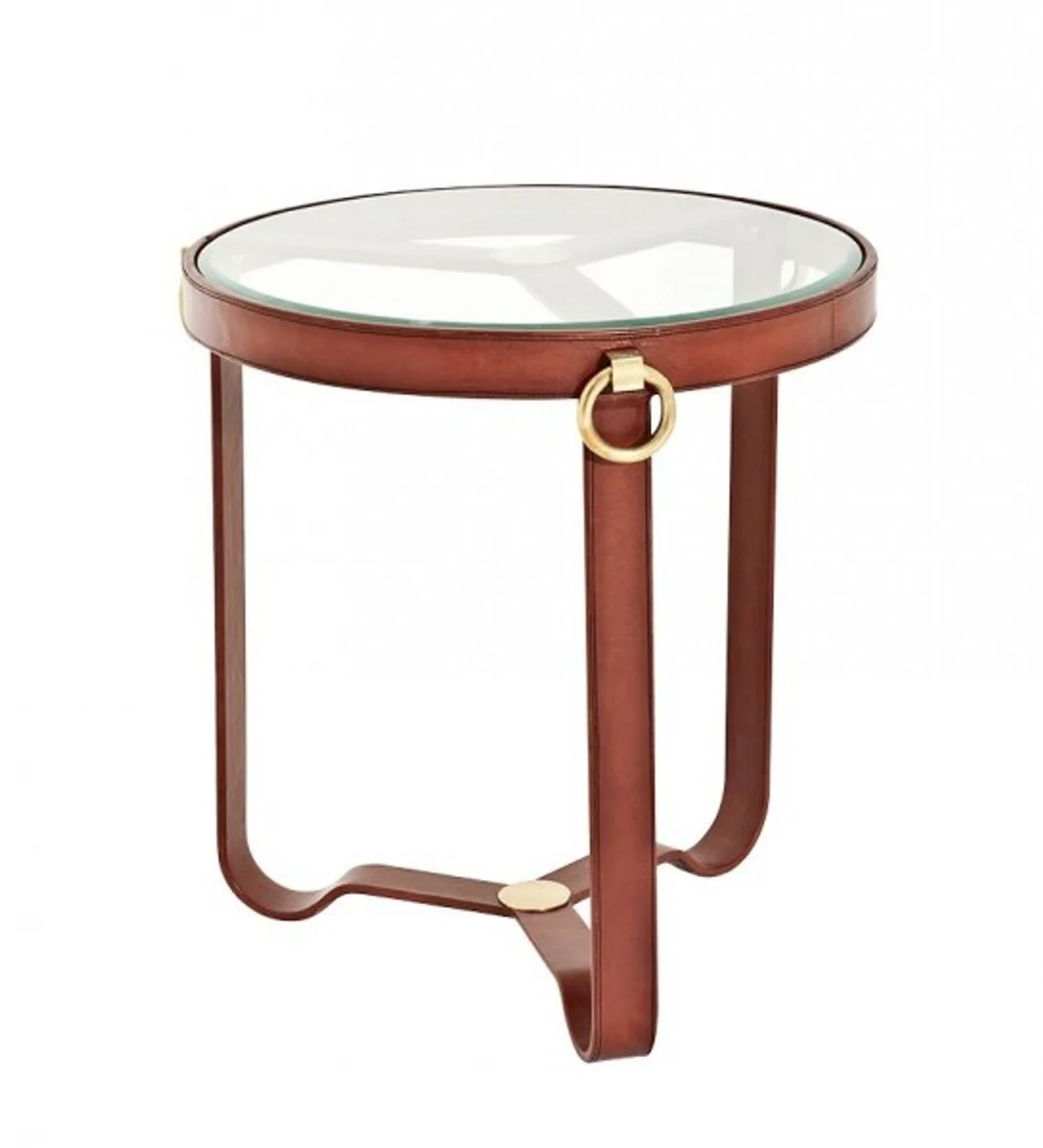 Casa Padrino luxury art deco designer side table brown leather - Luxury Collection