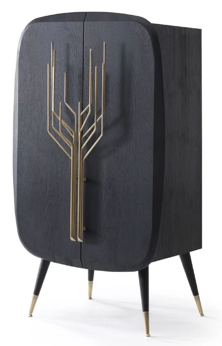 Casa Padrino armario bar de lujo negro / lat¨®n antiguo 88 x 55 x A. 152 cm - Armario del vino de madera maciza con 2 puertas - Armario de sal¨®n - Armario de bar - Muebles de Hotel