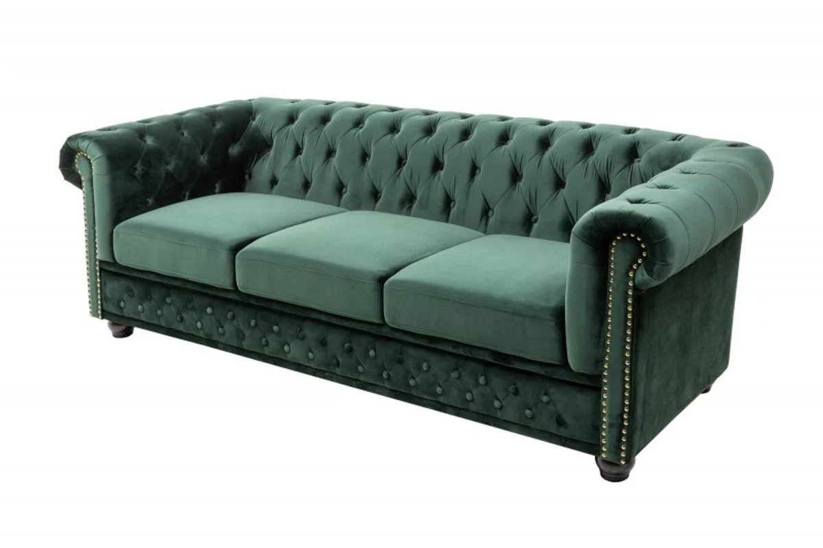 Casa Padrino sof¨¢ Chesterfield de 3 plazas en Verde / Marr¨®n / Dorado 205 x 73 x H. 85 cm - Sof¨¢ Chesterfield de Dise?o