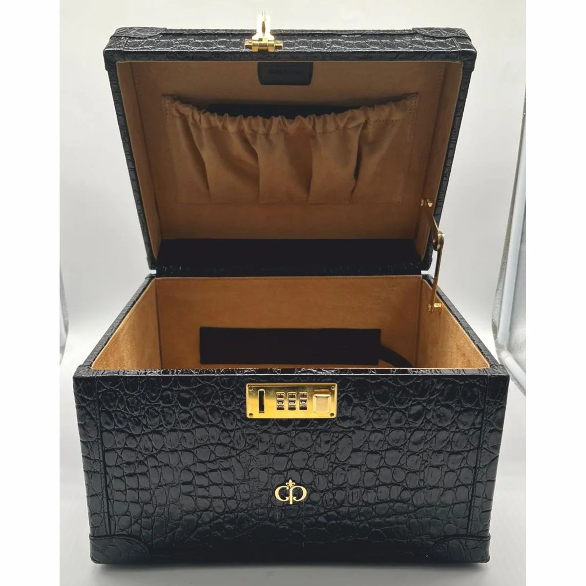 Casa Padrino neceser de maquillaje de lujo de piel aut¨¦ntica negro / oro 28 x 16 x A. 16 cm