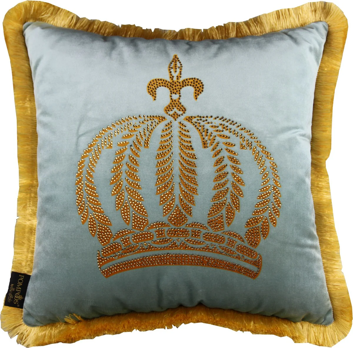 Harald Gl??ckler luxury decorative pillow Pomp??s by Casa Padrino light turquoise / gold crown with rhinestones - Gl??ckler pillow