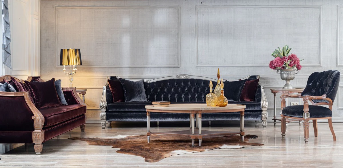 Casa Padrino sof¨¢ de sal¨®n barroco de lujo p¨²rpura / plata - Magn¨ªfico Muebles Barrocos para Sal¨®n y Hotel