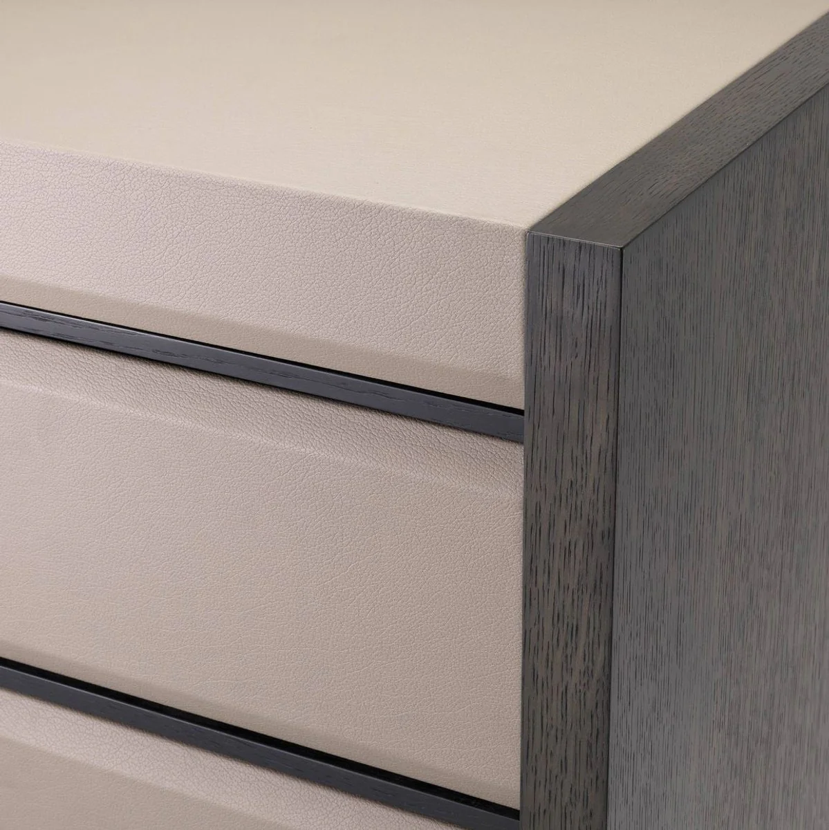 Casa Padrino mesita de noche de lujo gris / moca 76 x 46 x A. 61,5 cm - Mesa auxiliar con 2 cajones y aspecto cuero - Muebles de dormitorio de lujo