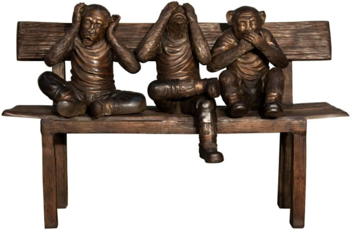 Casa Padrino escultura de bronce de lujo 3 monos en banco 112 x 46 x A. 76 cm - Figura de decoración de salón - Accesorios de decoración de lujo