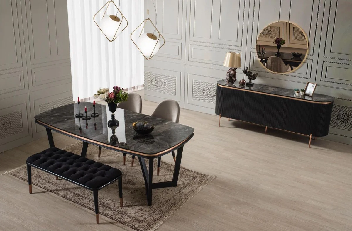 Casa Padrino aparador de lujo negro / cobre 208 x 60 x A. 80 cm - Gabinete noble con 4 puertas - Muebles de Lujo