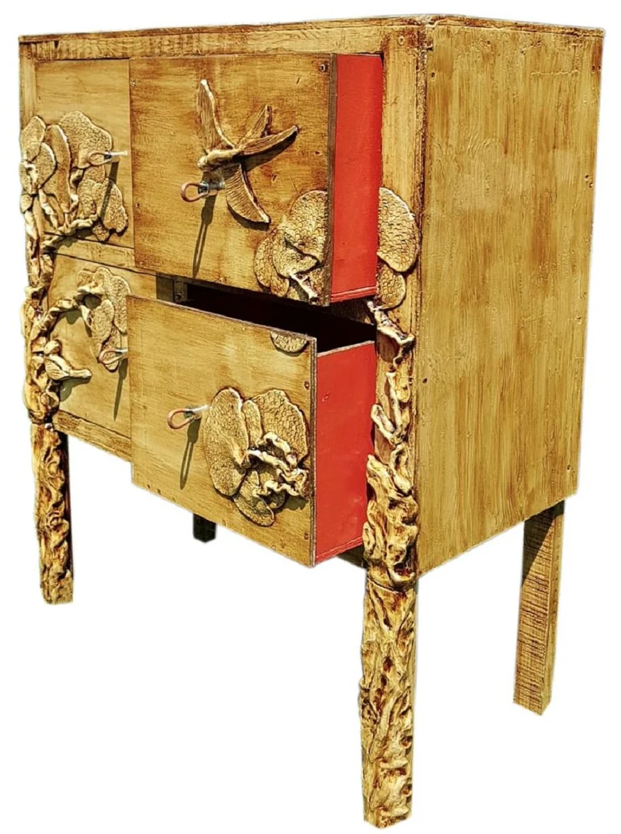 Casa Padrino cómoda de estilo campestre de lujo natural antiguo - Gabinete de madera maciza hecho a mano con 4 cajones - Muebles de Estilo Campestre