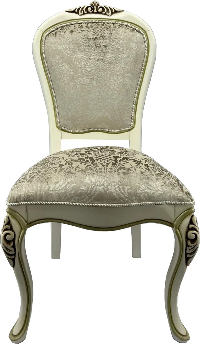 Casa Padrino silla de comedor barroco de lujo con patr¨®n elegante verde / crema - Muebles de comedor en estilo barroco - Muebles de lujo en estilo barroco - Interior barroco - Muebles barrocos